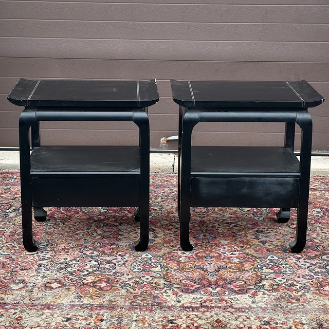 Vintage Ming Pagoda Top Nightstands Attributed to Kent Coffey - A Pair For Sale - Image 10 of 12