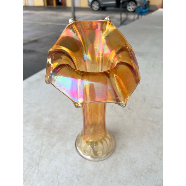 Antique Iridescent Marigold Carnival Glass Vase by Imperial Glass For Sale - Image 4 of 9