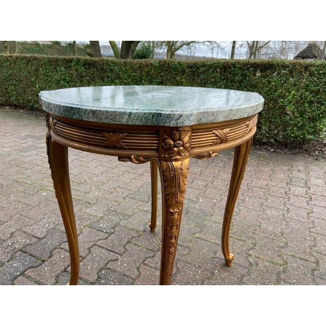 1860s French Louis XVI Gold Beech Marble Side Table For Sale - Image 11 of 13