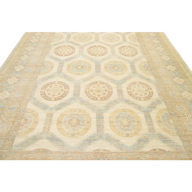 Modern Khotan Beige Wool Rug With Allover Geometric Design For Sale - Image 9 of 10