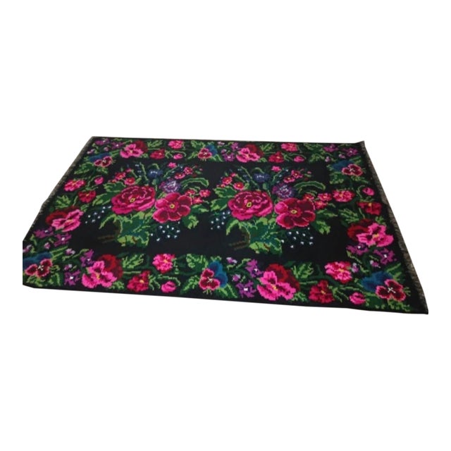 Grand Scale Vintage Floral Wool Kilim – 160x250cm – Hand-Woven Heritage Art For Sale