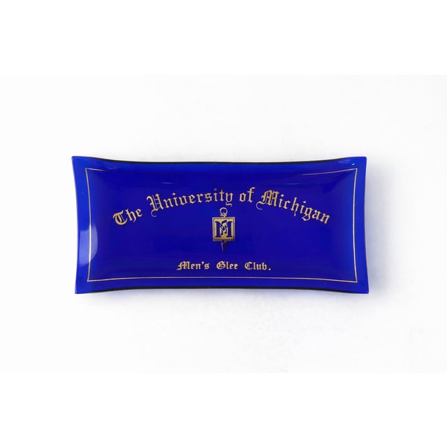 Glass Vintage the University of Michigan Men's Glee Club Blue Glass Dish For Sale - Image 7 of 7