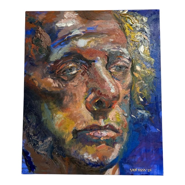 "Portrait of a Man", Original Oil Painting, Abstract Portrait Painting For Sale