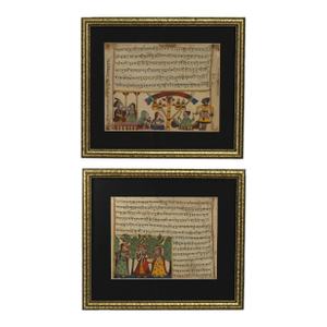 Pair of Antique Framed Indo Persian Illustrated Manuscripts