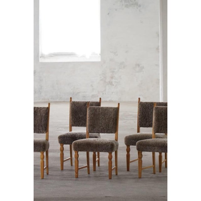 Vintage Danish Dining Chairs in Oak and Lambswool by Henning Kjærnulf, 1950s, Set of 6 For Sale - Image 4 of 18