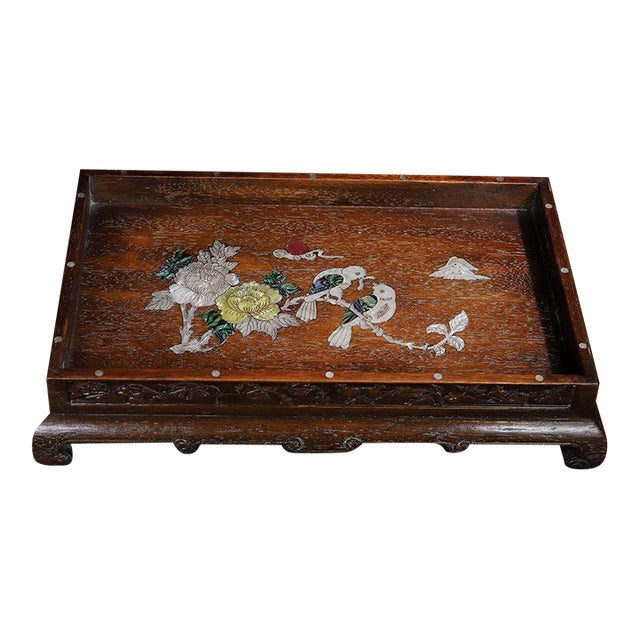 Huali Rosewood Tray Inlaid With Mother-of-Pearl For Sale