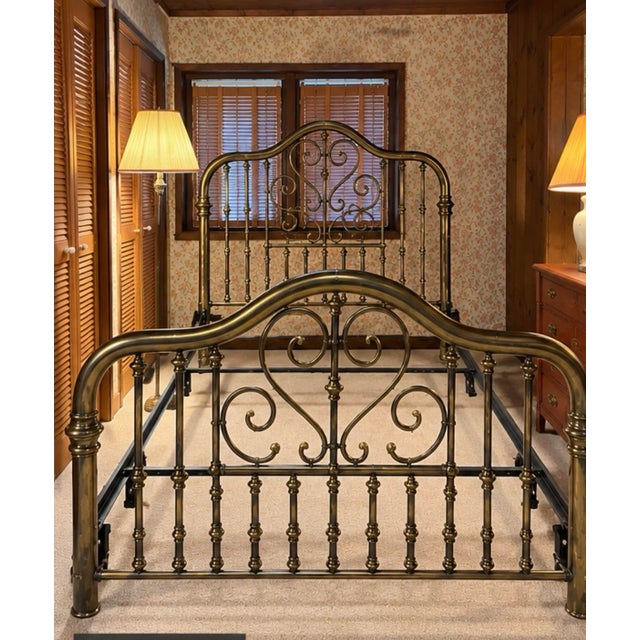 Vintage Traditional Queen Size Solid Brass Bed Frame With Detailed Spindles For Sale - Image 10 of 12