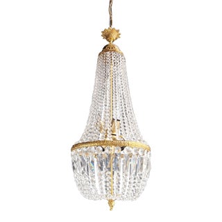Contemporary Brass Basket Empire Sac a Pearl Chandelier Crystal Lustre Lamp For Sale