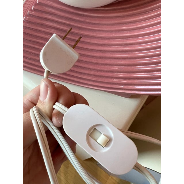 1980s Art Deco Revival Pink Ceramic Wave Lamps - a Pair For Sale - Image 10 of 13