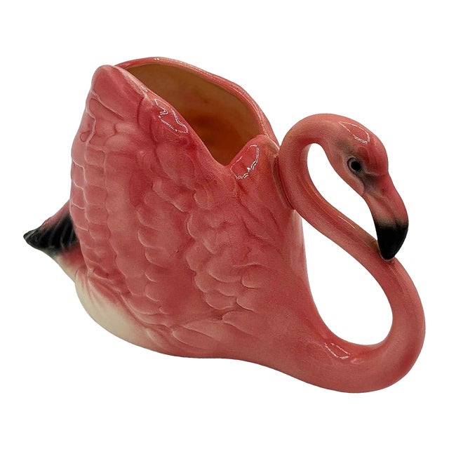 Rare Mid 20th Century Ceramic Pink Flamingo Flower Table Planter Signed Will-George For Sale