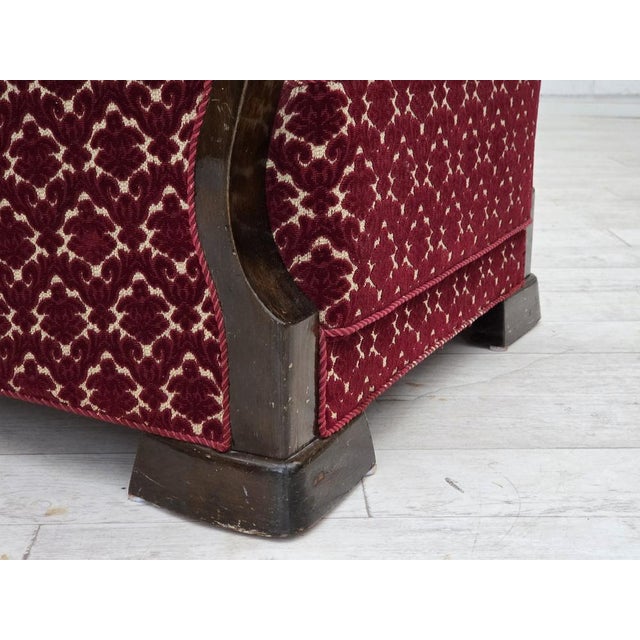 Danish Armchair in Cherry-Red Velour and Oak, 1950s For Sale - Image 10 of 18