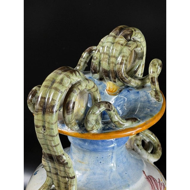 Vintage Italian Hand-Painted Majolica Mythological Vases, 1800s, Set of 2 For Sale - Image 9 of 18