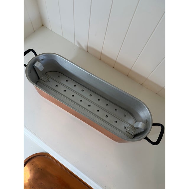 Vintage French Copper Fish Poacher With Original Insert and Lid, Circa 1950–1970 For Sale - Image 9 of 11