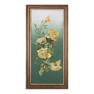 Early 20th Century English Floral Still Life -- Cascading Yellow Tea Roses by L. Griffin For Sale