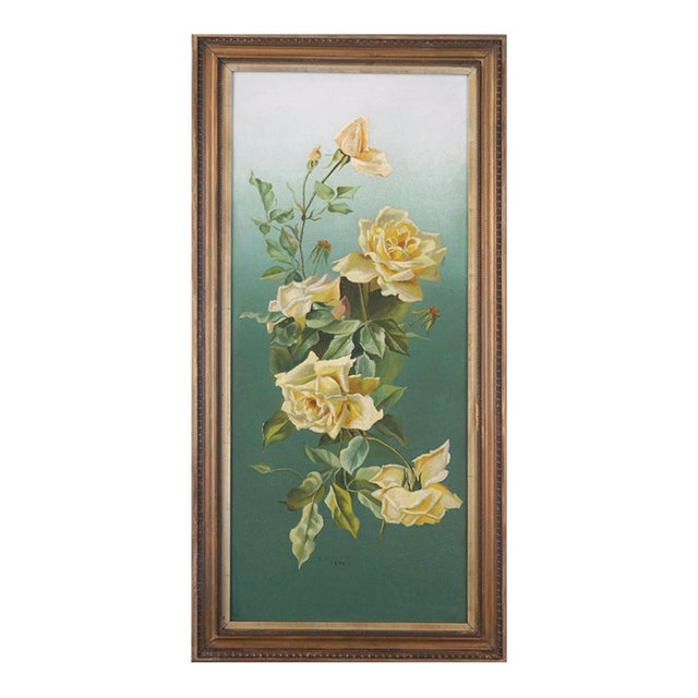 Early 20th Century English Floral Still Life -- Cascading Yellow Tea Roses by L. Griffin For Sale