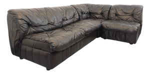 Vintage Corner Sofa in Black Leather with Integrated Bed, 1970s, Set of 3