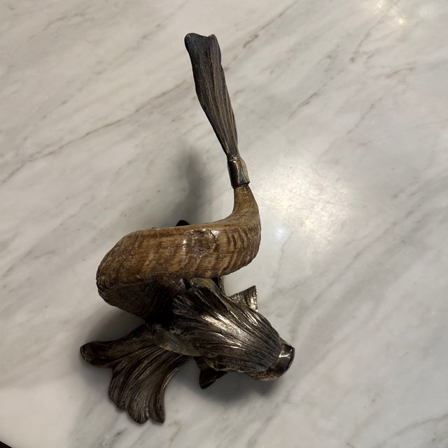 1970s Gabriella Crespi Silvered Bronze and Horn Dolphin Sculptor - Signed For Sale - Image 9 of 10