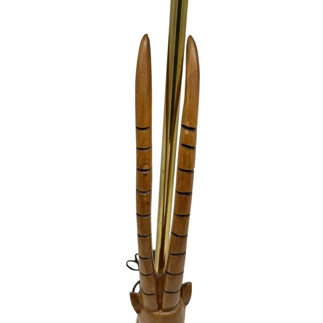 Vintage Mid-Century Modern Gazelle Table Lamp in Walnut Wood Carved For Sale - Image 9 of 12