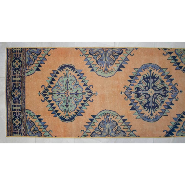 Peach Traditional Ottoman Design Distressed Oushak Runner Rug Faded Colors Low Pile - 2'1″ X 12'9″ For Sale - Image 8 of 12