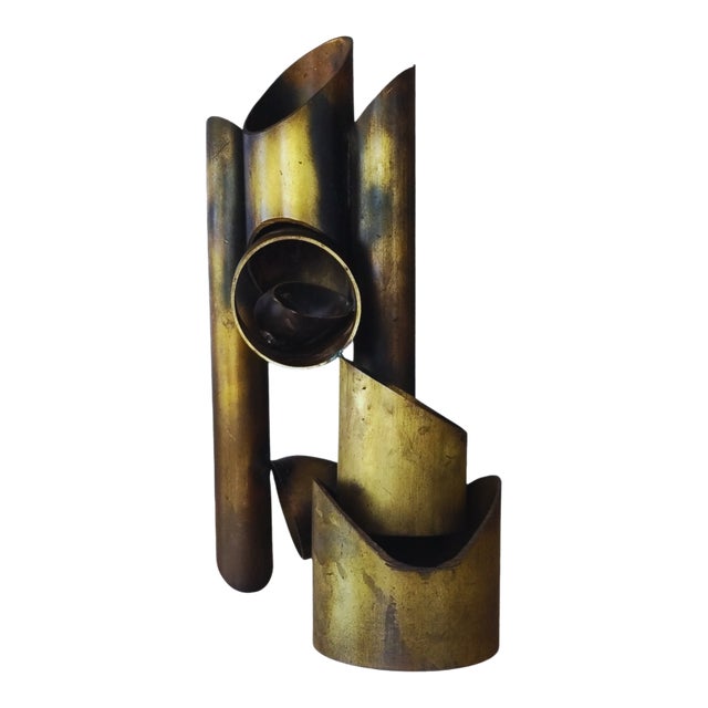 Modernist Brass Steel Sculpture in Manner of Alexander Liberman | Brutalist Abstract Art | Circa 1970s For Sale