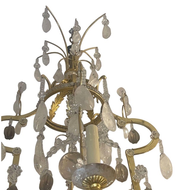 Italian Mid 20th Century Glamorous Italian 22k Gold Leaf & Rock Crystal Chandelier. 20th Century. For Sale - Image 3 of 10