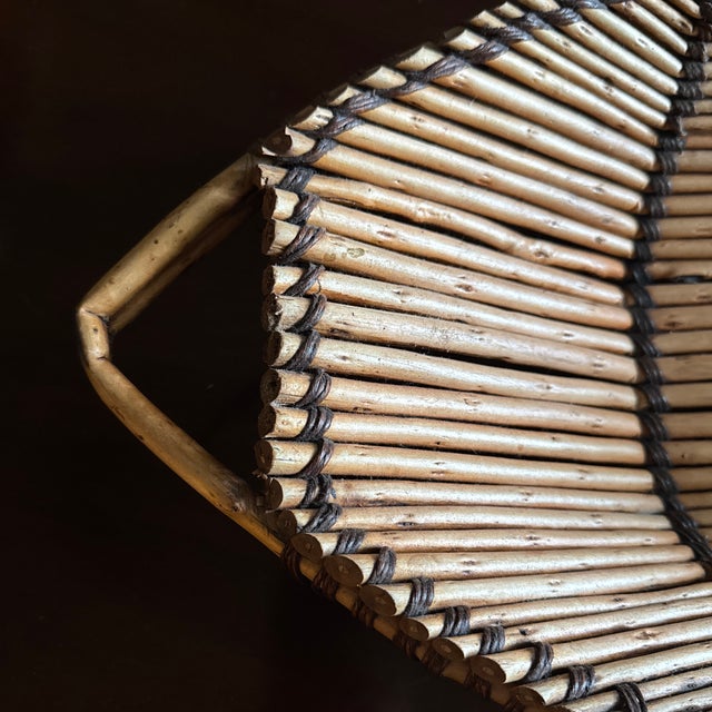 Camel Pair of Vintage Rattan and Bamboo Fish Baskets For Sale - Image 8 of 12
