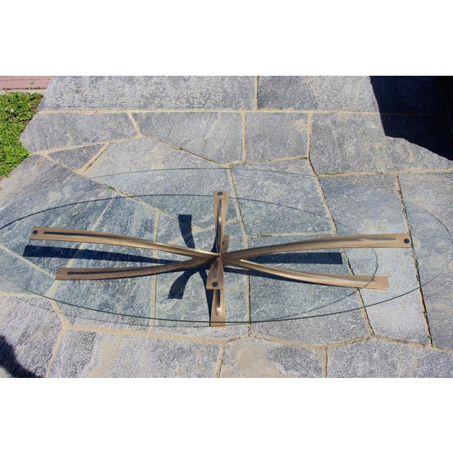 Gold Oval Coffee Table in Bronze and Glass by Michel Mangematin, 1960 For Sale - Image 8 of 13