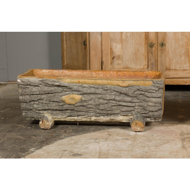 Sculpture Materials Rustic Pair of Faux Bois Midcentury Trough Shaped Concrete Planters, circa 1930 For Sale - Image 7 of 12