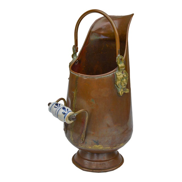 Early 20th Century Moroccan Copper Accent W/ Brass Lion & Porcelain Handles For Sale