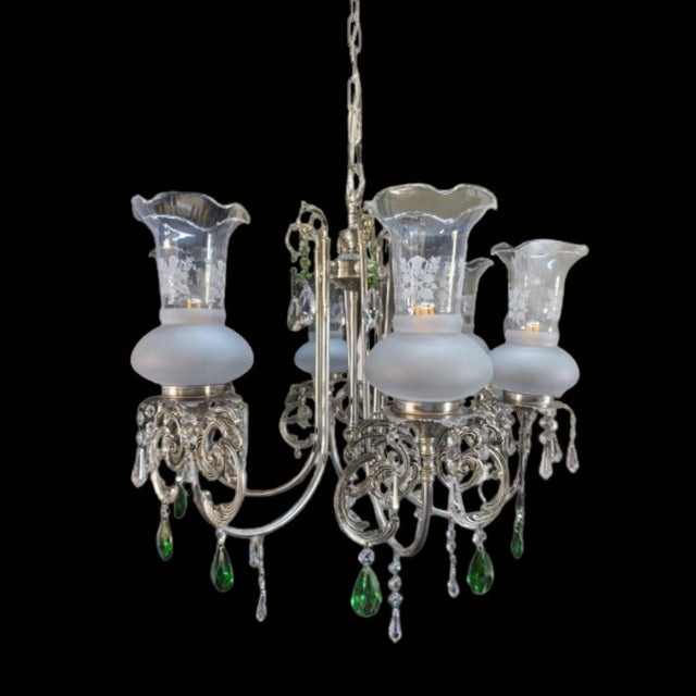 Mid-Century Modern French Style Silver Chandelier with Swarovski Crystal Pendants, 1980 For Sale - Image 3 of 9