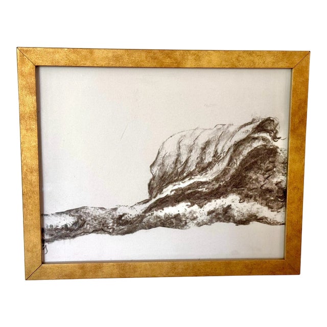 Contemporary Abstract Charcoal Drawing on Rag Paper, With Wood Gilt Frame, Ready to Hang (Uv Plexiglass Face) For Sale