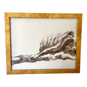 Contemporary Abstract Charcoal Drawing on Rag Paper, With Wood Gilt Frame, Ready to Hang (Uv Plexiglass Face)