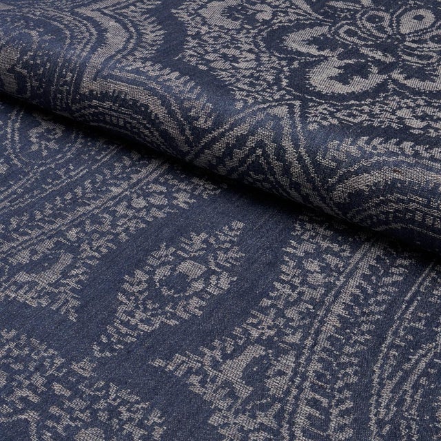 Schumacher Sample - Schumacher Amara Paisley Fabric In Indigo For Sale - Image 4 of 6