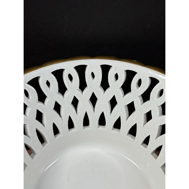 Ceramic Vintage Italian Ceramic White Reticulated Pedestal Basket Fruit Bowl / Compote For Sale - Image 7 of 11