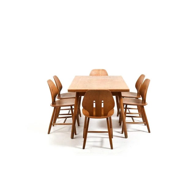 Dining Table & Chairs by Ejvind A. Johansson & Poul Volther for FDB Møbler, 1960s, Set of 7 For Sale - Image 4 of 13