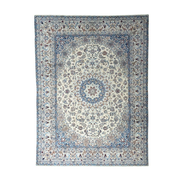 Hand-Knotted Nain 9LA Oriental Rug with Silk in Cream & Blue For Sale - Image 12 of 12