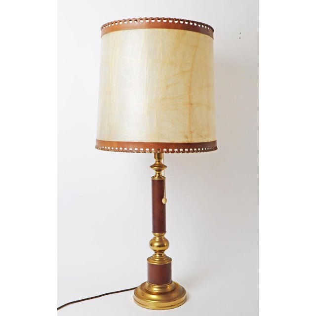 Large Hollywood Regency Leather and Brass Table Lamp, 1960s For Sale - Image 16 of 18