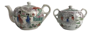 Chinoiserie Kutani Porcelain Teapot & Bowl - Set of 2