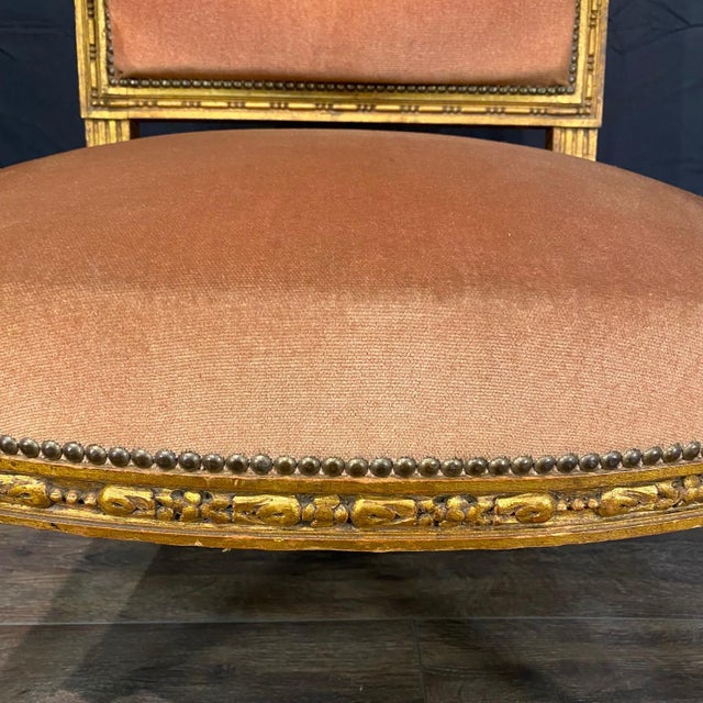 Antique French Louis XVI Giltwood Mohair Armchairs From Salon Set -a Pair For Sale - Image 11 of 13