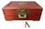 Chinese Asian Wooden Jewelry Box Brass Red Lined Trinket Chest W/Key + Lock Vintage For Sale