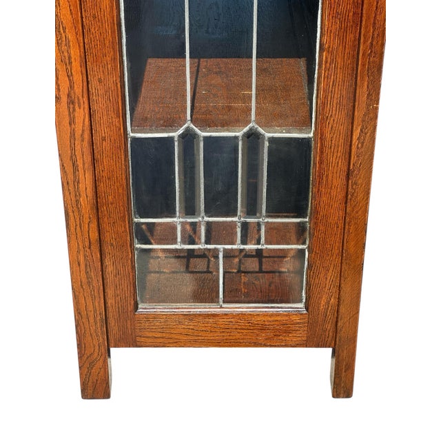 Antique Arts & Crafts Mission Oak China Cabinet With Leaded Crystal Glass Panels For Sale - Image 9 of 12