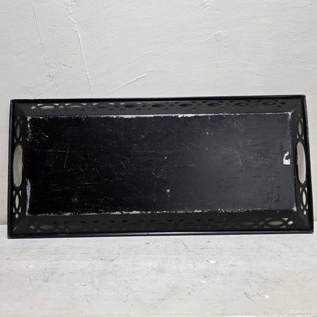 Old World English Toleware Bar Cart Tray, Grandmacore Living Room Ottoman Decor For Sale - Image 4 of 15