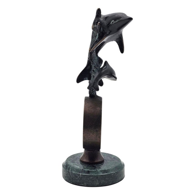 2000 - 2009 Modernist Bronze Dolphin Sculpture on Marble Base, 8" For Sale - Image 5 of 14