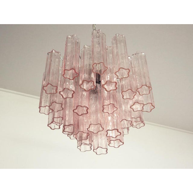 Italian Pink Glass Tube Chandeliers, 1970s, Set of 2 For Sale - Image 12 of 16