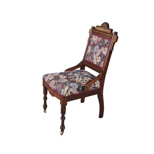 This antique Victorian parlor accent chair features an elegant Eastlake / Aesthetic Movement style frame expertly crafted...
