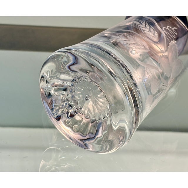 Transparent Vintage German Etched Glass Beer Tankard With Design Relief Metal Lid For Sale - Image 8 of 9