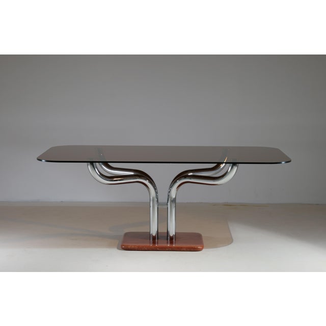 Italian Chrome and Smoked Glass Table from Guido Faleschini, 1970s For Sale - Image 4 of 18