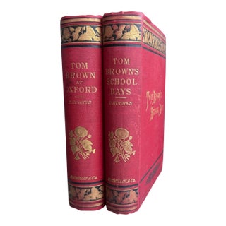 1888 Illustrated Antique 2-Volume Hardcover Book Set: Tom Brown's School Days & at Oxford For Sale