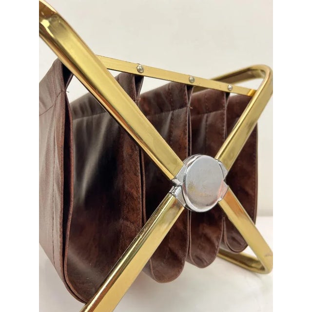 Italian Brass and Leatherette Magazine Holder from Castelli, 1960s For Sale - Image 11 of 13