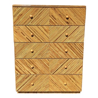 Vintage Rattan Wrapped Wicker Tall Dresser Highboy in Coastal Boho Chic Design For Sale